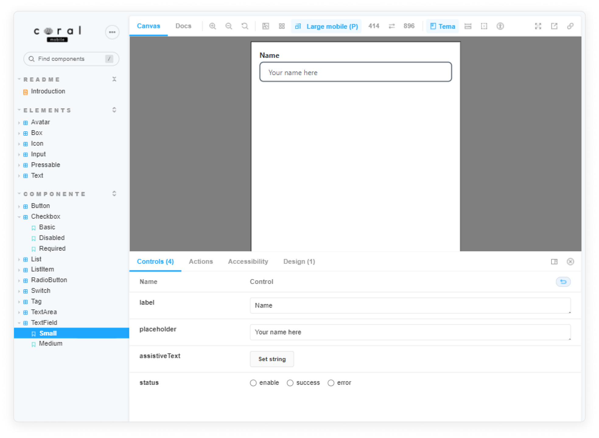 Tela da ferramenta storybook